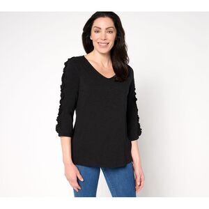 Maya J Women's Top Plus Sz 3X Slub Knit Fun Starts Here Ruffle Black A679782